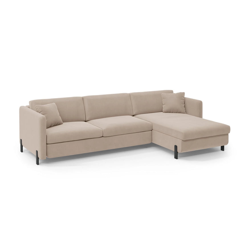 Gloria 4-Sitzer Ecksofa mit Schlaffunktion und Bettkasten, Rechte Seite, aus Samt in Beige (Salvador 1), 266x170 cm von Micadoni – Bild 3