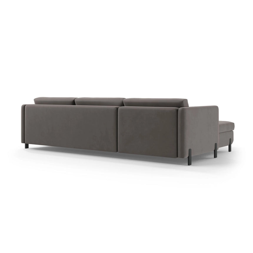 Gloria 4-Sitzer Ecksofa mit Schlaffunktion und Bettkasten, Rechte Seite, aus Samt in Grau (Salvador 17), 266x170 cm von Micadoni – Bild 4