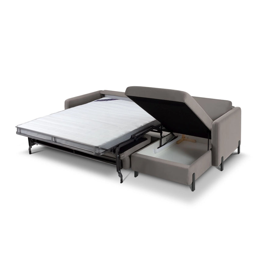 Gloria 4-Sitzer Ecksofa mit Schlaffunktion und Bettkasten, Rechte Seite, aus Samt in Grau (Salvador 17), 266x170 cm von Micadoni – Bild 5