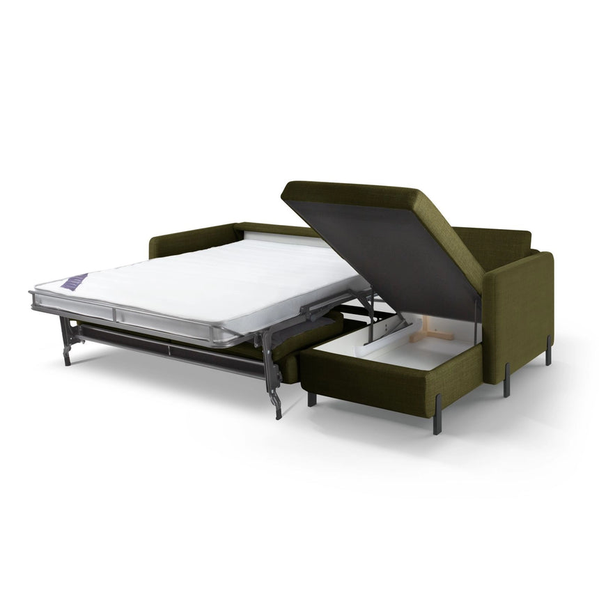 Gloria 4-Sitzer Ecksofa mit Schlaffunktion und Bettkasten, Rechte Seite, aus Strukturierter Stoff in Grün (Bjorn 77), 266x170 cm von Micadoni – Bild 5