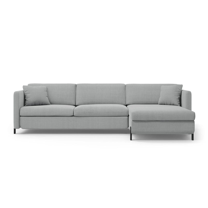 Gloria 4-Sitzer Ecksofa mit Schlaffunktion und Bettkasten, Rechte Seite, aus Strukturierter Stoff in Hellgrau (Bjorn 06), 266x170 cm von Micadoni – Bild 1