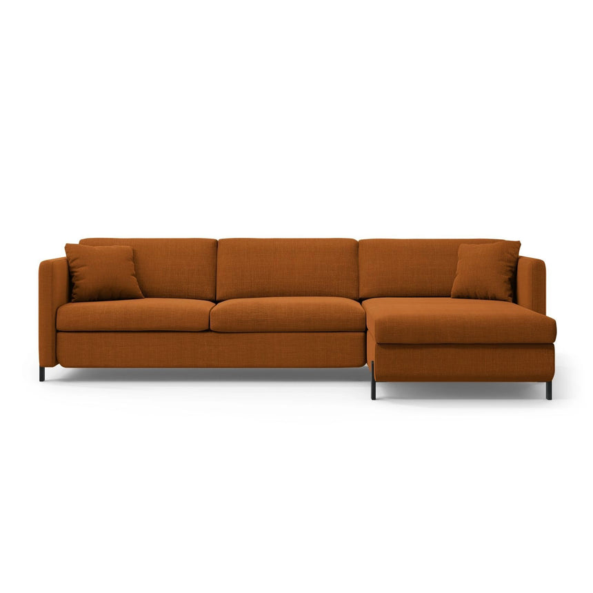 Gloria 4-Sitzer Ecksofa mit Schlaffunktion und Bettkasten, Rechte Seite, aus Strukturierter Stoff in Ziegel (Bjorn 42), 266x170 cm von Micadoni – Bild 1