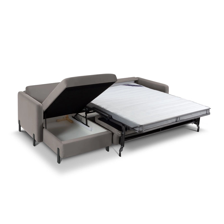 Gloria 5-Sitzer Ecksofa mit Schlaffunktion und Bettkasten, Linke Seite, aus Samt in Grau (Salvador 17), 286x170 cm von Micadoni – Bild 2