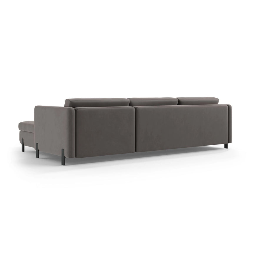 Gloria 5-Sitzer Ecksofa mit Schlaffunktion und Bettkasten, Linke Seite, aus Samt in Grau (Salvador 17), 286x170 cm von Micadoni – Bild 4