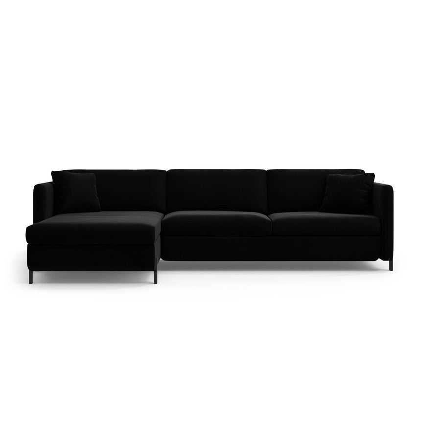 Gloria 5-Sitzer Ecksofa mit Schlaffunktion und Bettkasten, Linke Seite, aus Samt in Schwarz (Salvador 19), 286x170 cm von Micadoni – Bild 1