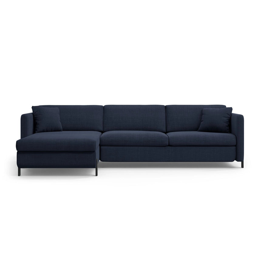 Gloria 5-Sitzer Ecksofa mit Schlaffunktion und Bettkasten, Linke Seite, aus Strukturierter Stoff in Blau (Bjorn 86), 286x170 cm von Micadoni – Bild 1