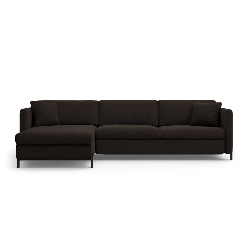 Gloria 5-Sitzer Ecksofa mit Schlaffunktion und Bettkasten, Linke Seite, aus Strukturierter Stoff in Dunkelgrau (Bjorn 16), 286x170 cm von Micadoni – Bild 1