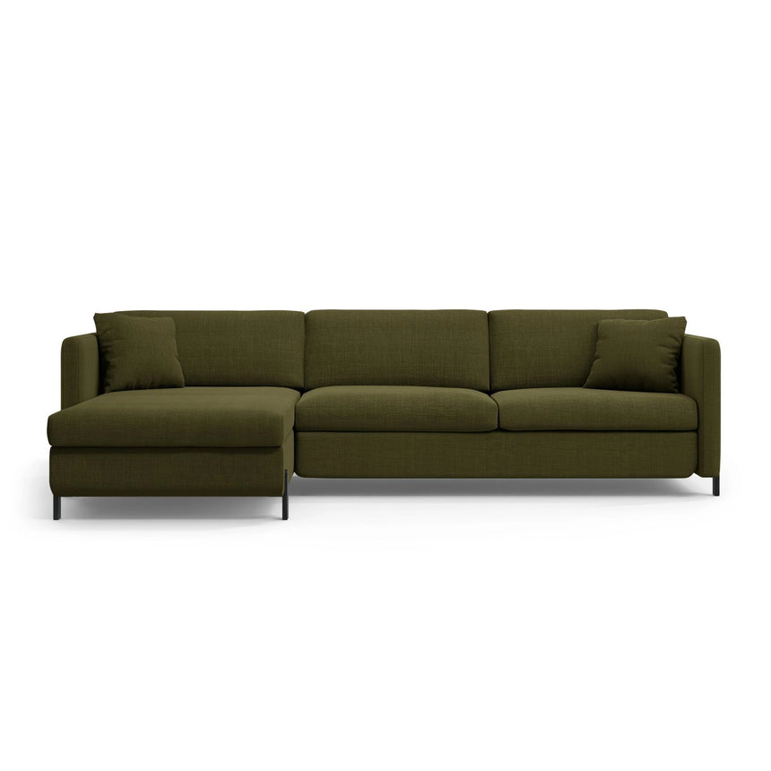 Gloria 5-Sitzer Ecksofa mit Schlaffunktion und Bettkasten, Linke Seite, aus Strukturierter Stoff in Grün (Bjorn 77), 286x170 cm von Micadoni – Bild 1
