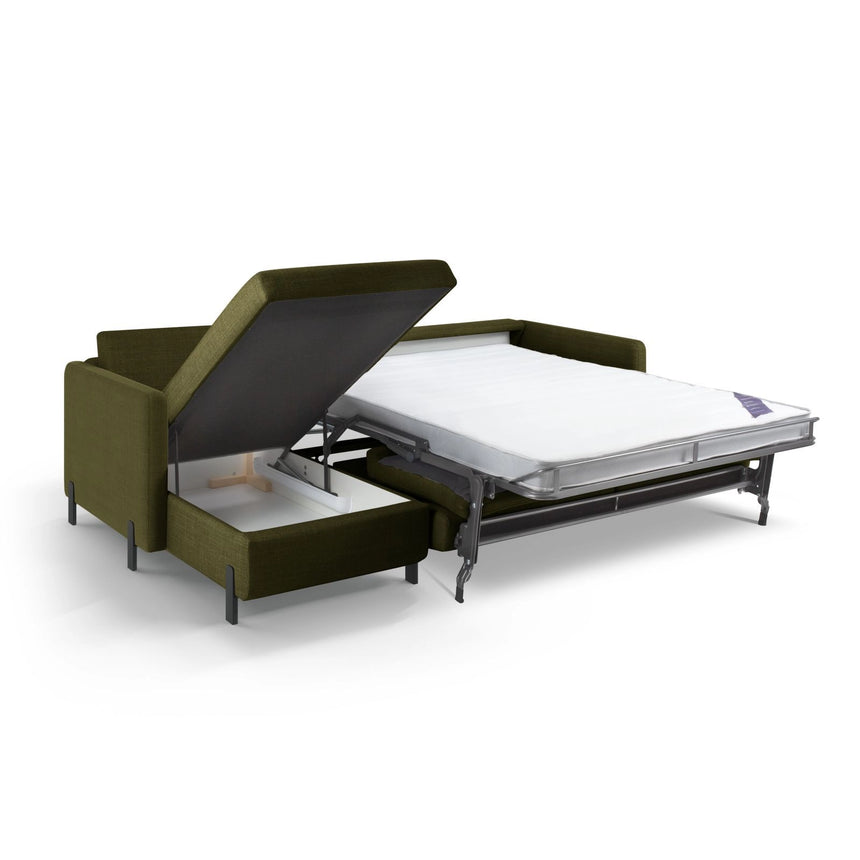 Gloria 5-Sitzer Ecksofa mit Schlaffunktion und Bettkasten, Linke Seite, aus Strukturierter Stoff in Grün (Bjorn 77), 286x170 cm von Micadoni – Bild 2