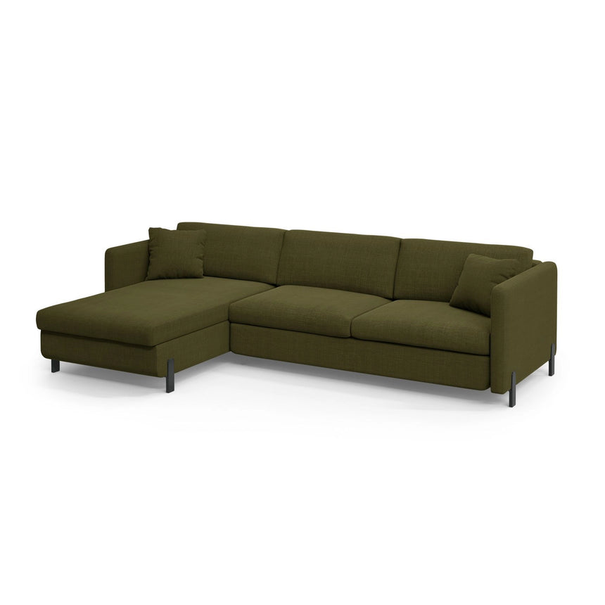 Gloria 5-Sitzer Ecksofa mit Schlaffunktion und Bettkasten, Linke Seite, aus Strukturierter Stoff in Grün (Bjorn 77), 286x170 cm von Micadoni – Bild 3