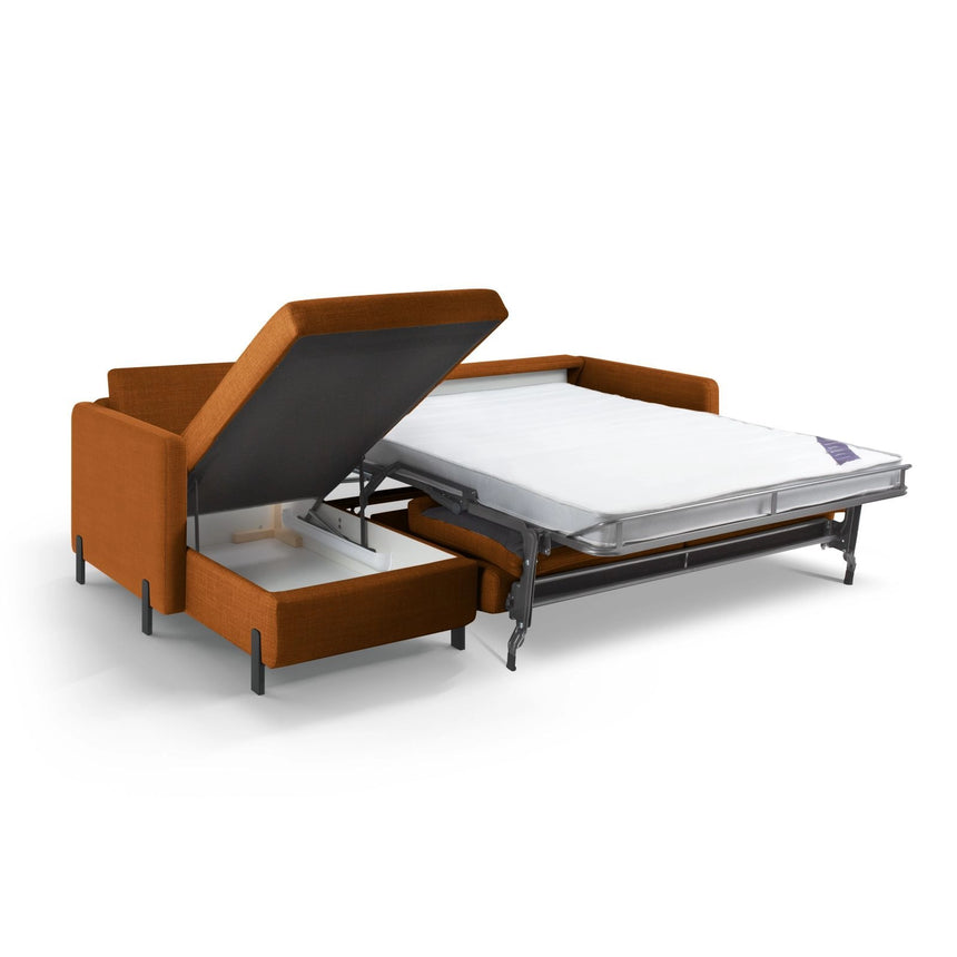 Gloria 5-Sitzer Ecksofa mit Schlaffunktion und Bettkasten, Linke Seite, aus Strukturierter Stoff in Ziegel (Bjorn 42), 286x170 cm von Micadoni – Bild 2