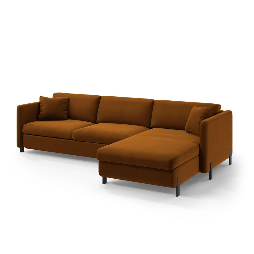 Gloria 5-Sitzer Ecksofa mit Schlaffunktion und Bettkasten, Rechte Seite, aus Samt in Braun (Salvador 15), 286x170 cm von Micadoni – Bild 5