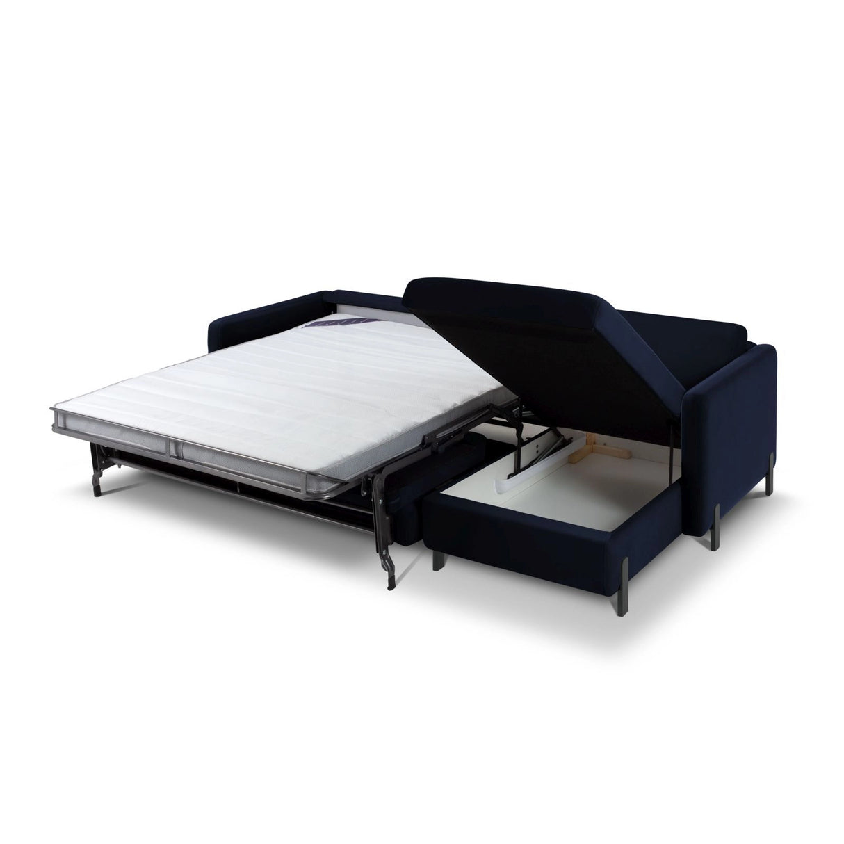 Gloria 5-Sitzer Ecksofa mit Schlaffunktion und Bettkasten, Rechte Seite, aus Samt in Königsblau (Salvador 5), 286x170 cm von Micadoni – Bild 2