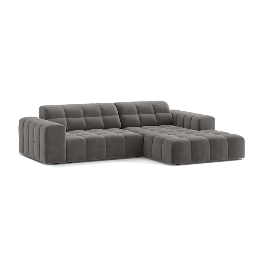 Jennifer 4-Sitzer Ecksofa, Rechte Seite, aus Samt in Hellgrau (Bluvel 13), 234x167 cm von Micadoni – Bild 3