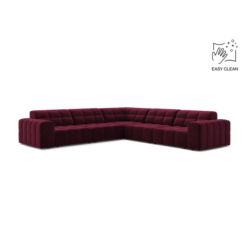 Jennifer 7-Sitzer Ecksofa, Symmetrisch, aus Samt in Burgundy (Venus 2932), 285x285 cm von Micadoni – Bild 1