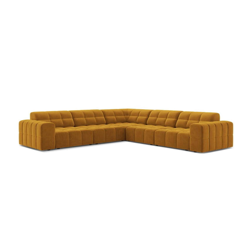 Jennifer 7-Sitzer Ecksofa, Symmetrisch, aus Samt in Gelb (Bluvel 68), 285x285 cm von Micadoni – Bild 1