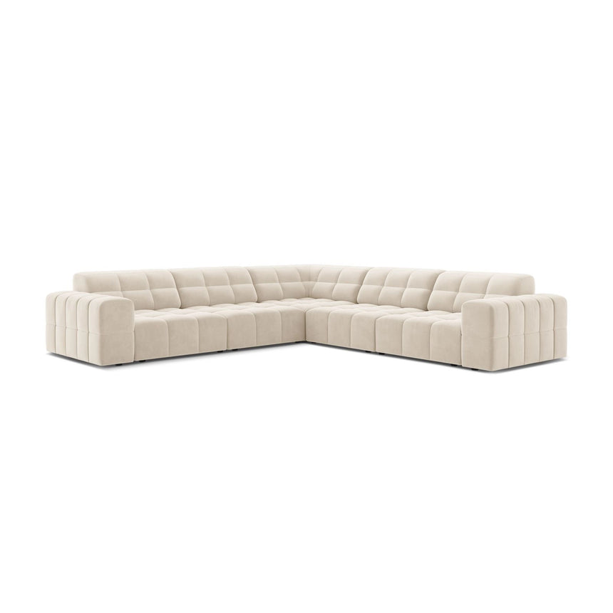Jennifer 7-Sitzer Ecksofa, Symmetrisch, aus Samt in Leichtes Beige (Bluvel 22), 285x285 cm von Micadoni – Bild 1