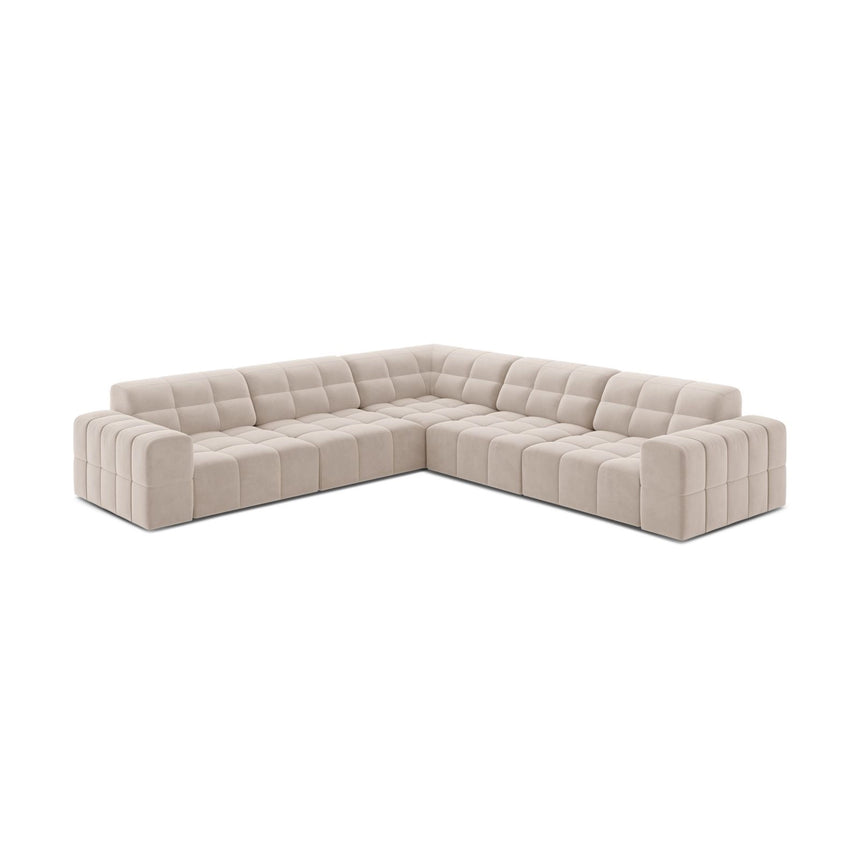 Jennifer 7-Sitzer Ecksofa, Symmetrisch, aus Samt in Leichtes Beige (Venus 2927), 285x285 cm von Micadoni – Bild 3