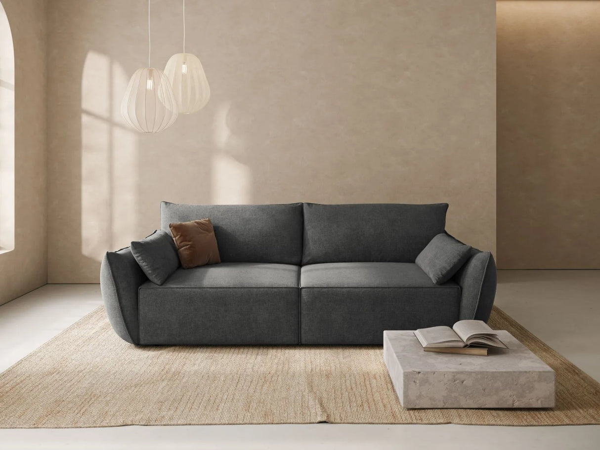 Kaelle 3-Sitzer Sofa mit Schlaffunktion und Bettkasten, ausklappbar, aus Chenille in Dunkelgrau (Over The Horizon 97), 244x97 cm von Micadoni – Bild 2
