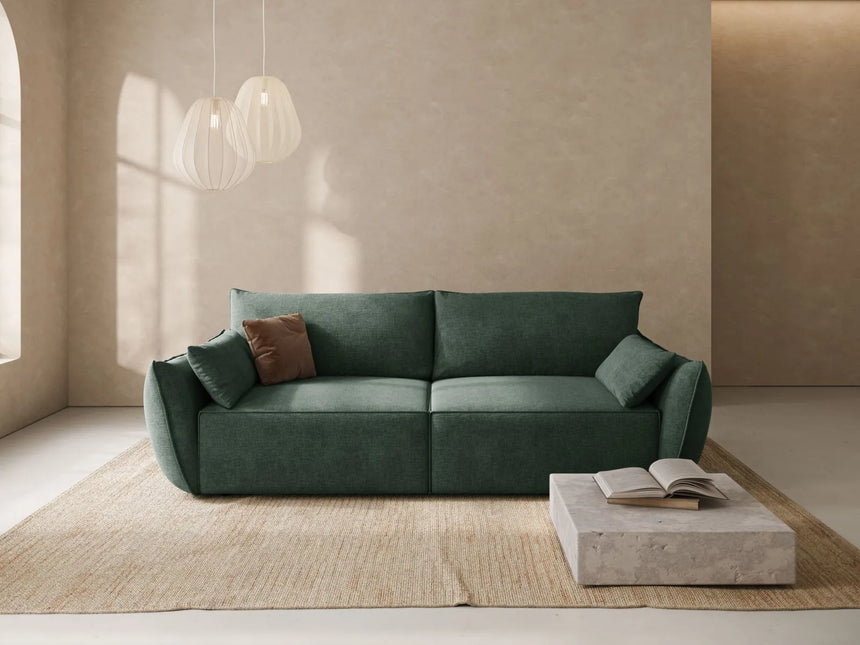 Kaelle 3-Sitzer Sofa mit Schlaffunktion und Bettkasten, ausklappbar, aus Chenille in Flaschengrün (Over The Horizon 39), 244x97 cm von Micadoni – Bild 2