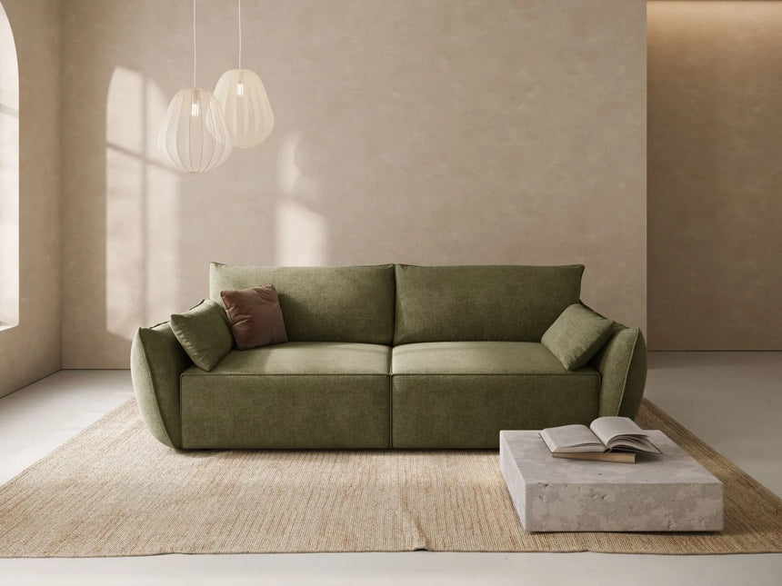 Kaelle 3-Sitzer Sofa mit Schlaffunktion und Bettkasten, ausklappbar, aus Chenille in Grün (Over The Horizon 38), 244x97 cm von Micadoni – Bild 2