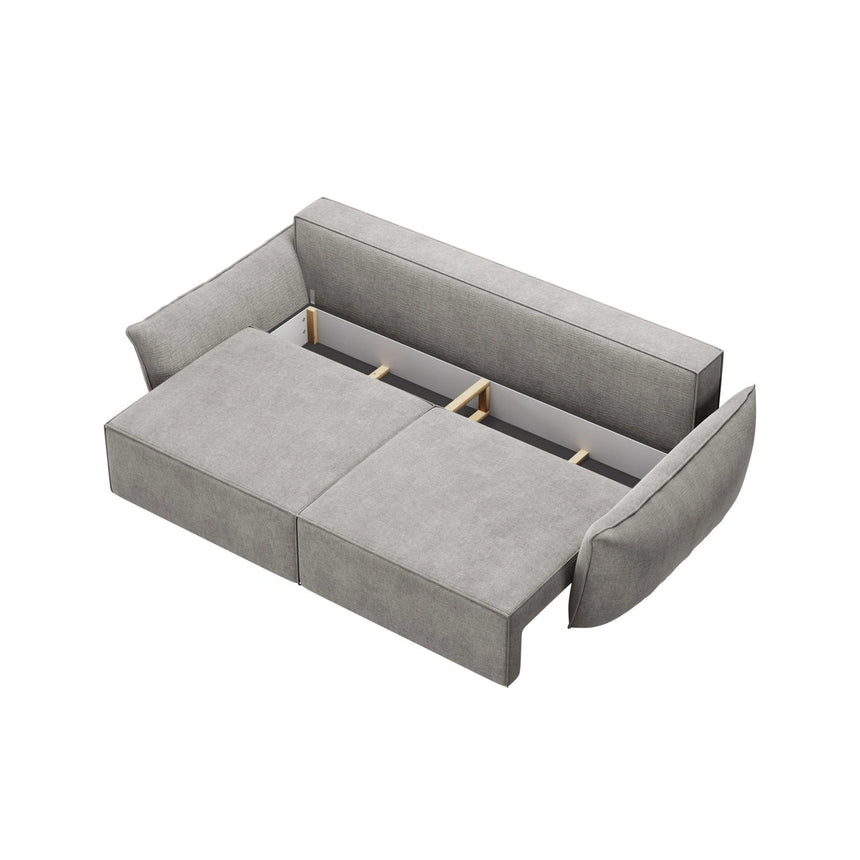 Kaelle 3-Sitzer Sofa mit Schlaffunktion und Bettkasten, ausklappbar, aus Chenille in Hellgrau (Over The Horizon 85), 244x97 cm von Micadoni – Bild 5