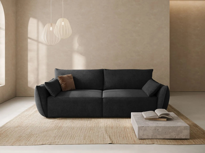 Kaelle 3-Sitzer Sofa mit Schlaffunktion und Bettkasten, ausklappbar, aus Chenille in Schwarz (Over The Horizon 99), 244x97 cm von Micadoni – Bild 2