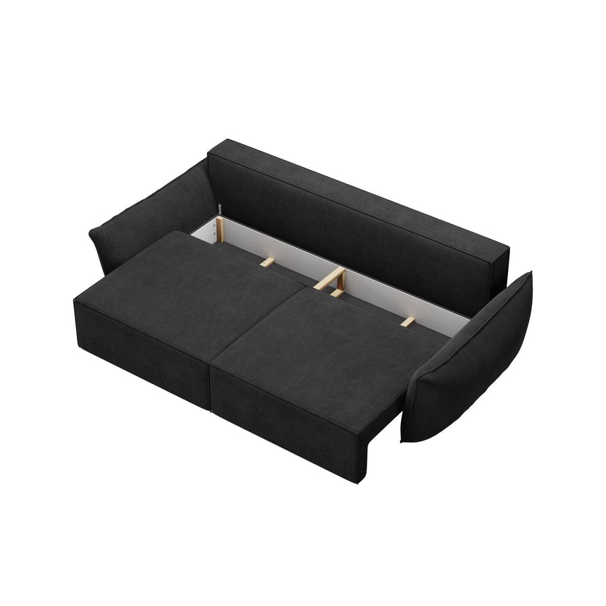 Kaelle 3-Sitzer Sofa mit Schlaffunktion und Bettkasten, ausklappbar, aus Chenille in Schwarz (Over The Horizon 99), 244x97 cm von Micadoni – Bild 5