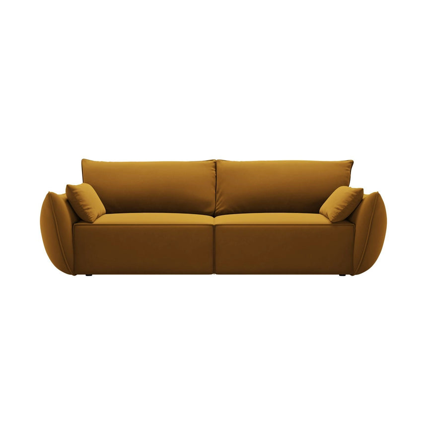 Kaelle 3-Sitzer Sofa mit Schlaffunktion und Bettkasten, ausklappbar, aus Samt in Gelb (Bluvel 68), 244x97 cm von Micadoni – Bild 1