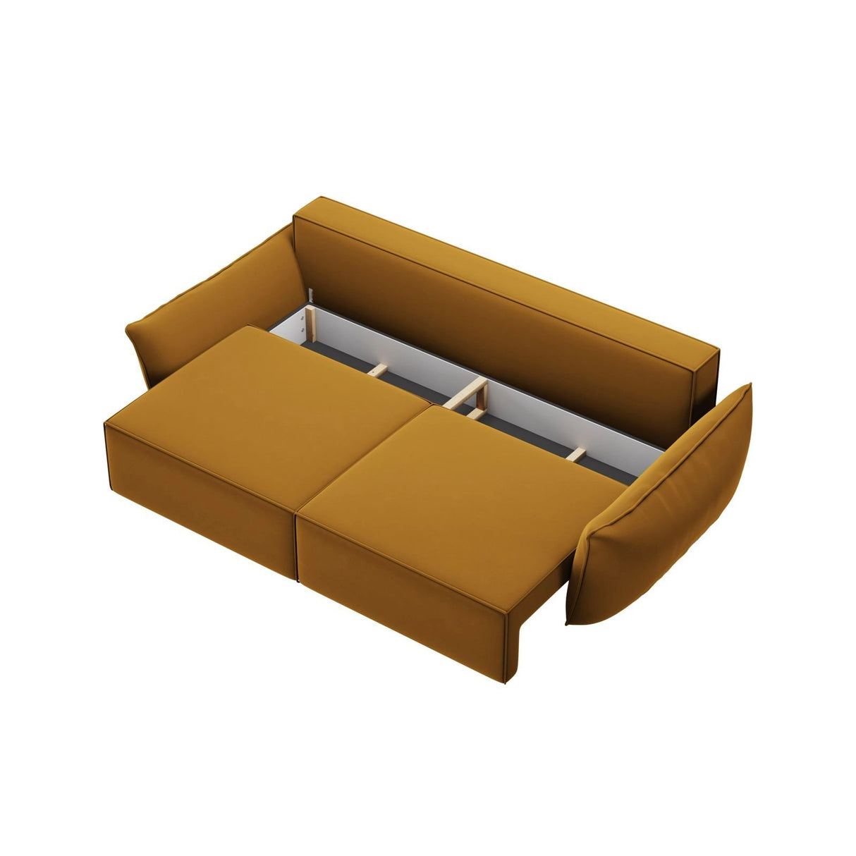 Kaelle 3-Sitzer Sofa mit Schlaffunktion und Bettkasten, ausklappbar, aus Samt in Gelb (Bluvel 68), 244x97 cm von Micadoni – Bild 5