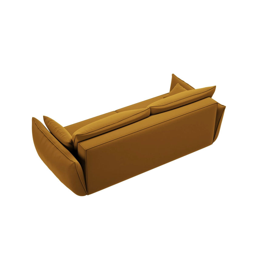 Kaelle 3-Sitzer Sofa mit Schlaffunktion und Bettkasten, ausklappbar, aus Samt in Gelb (Bluvel 68), 244x97 cm von Micadoni – Bild 7