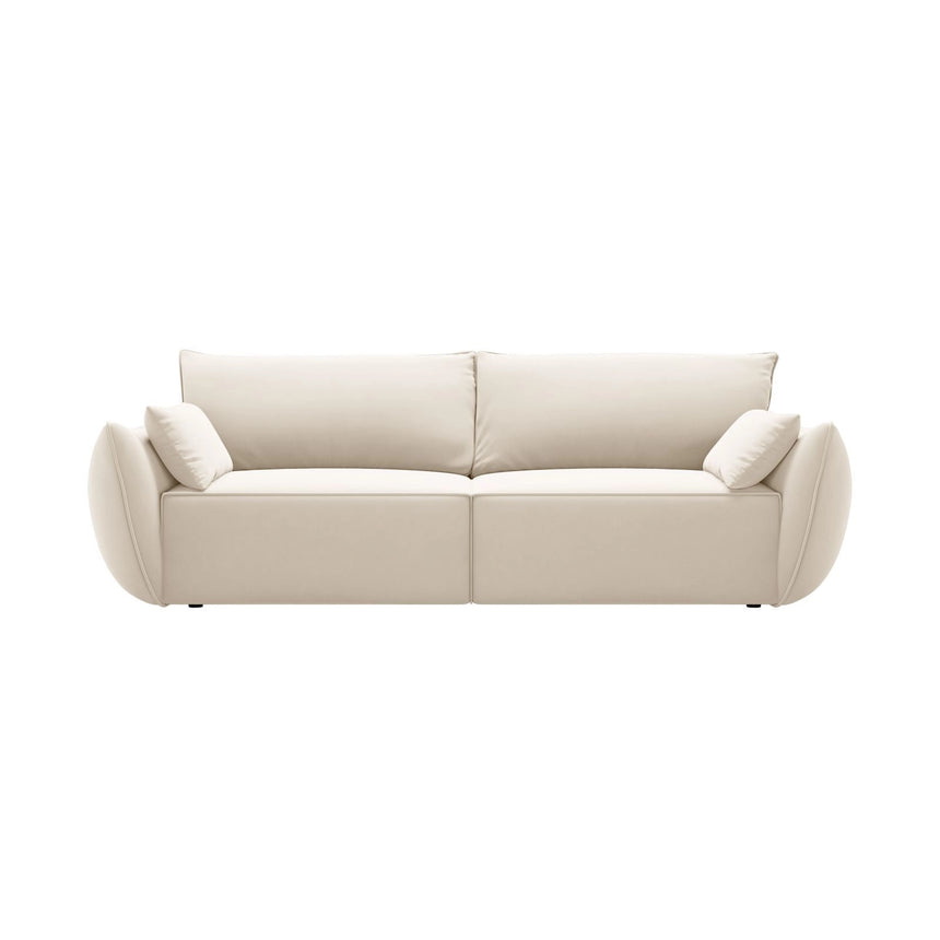 Kaelle 3-Sitzer Sofa mit Schlaffunktion und Bettkasten, ausklappbar, aus Samt in Leichtes Beige (Bluvel 22), 244x97 cm von Micadoni – Bild 1