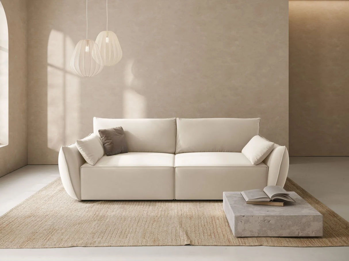 Kaelle 3-Sitzer Sofa mit Schlaffunktion und Bettkasten, ausklappbar, aus Samt in Leichtes Beige (Bluvel 22), 244x97 cm von Micadoni – Bild 2
