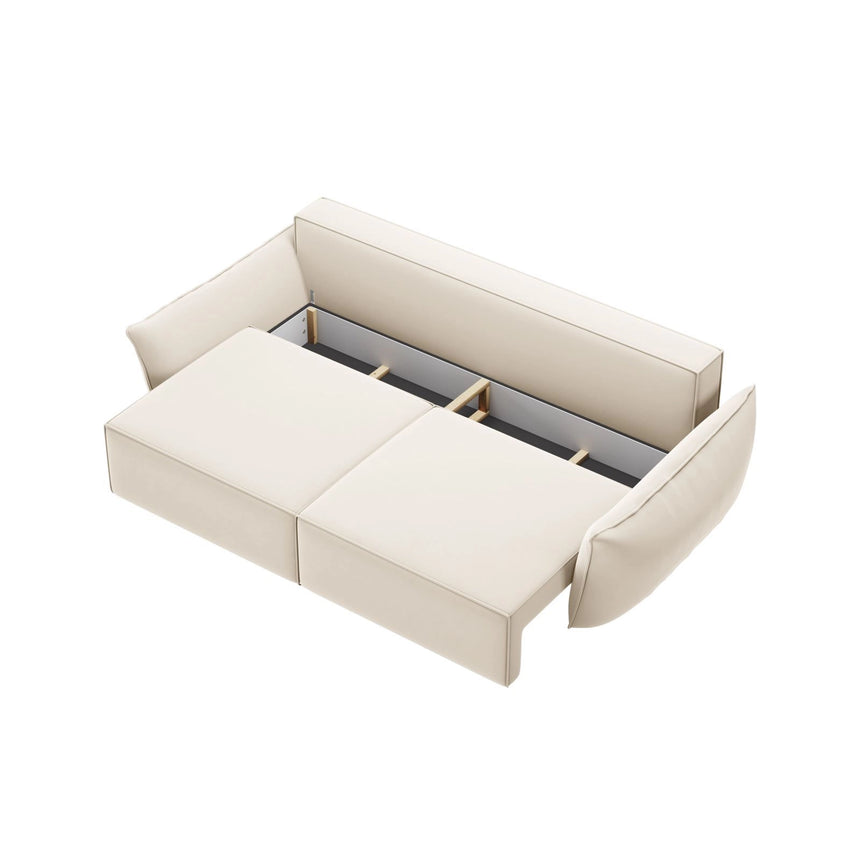 Kaelle 3-Sitzer Sofa mit Schlaffunktion und Bettkasten, ausklappbar, aus Samt in Leichtes Beige (Bluvel 22), 244x97 cm von Micadoni – Bild 5
