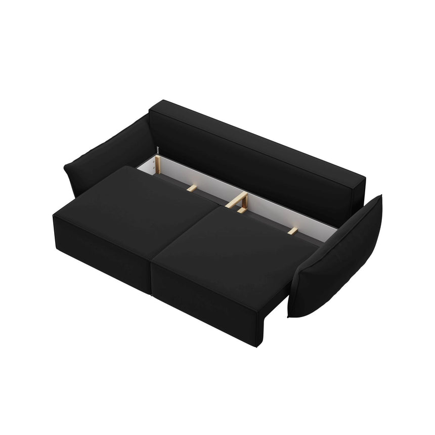 Kaelle 3-Sitzer Sofa mit Schlaffunktion und Bettkasten, ausklappbar, aus Samt in Schwarz (Bluvel 19), 244x97 cm von Micadoni – Bild 5