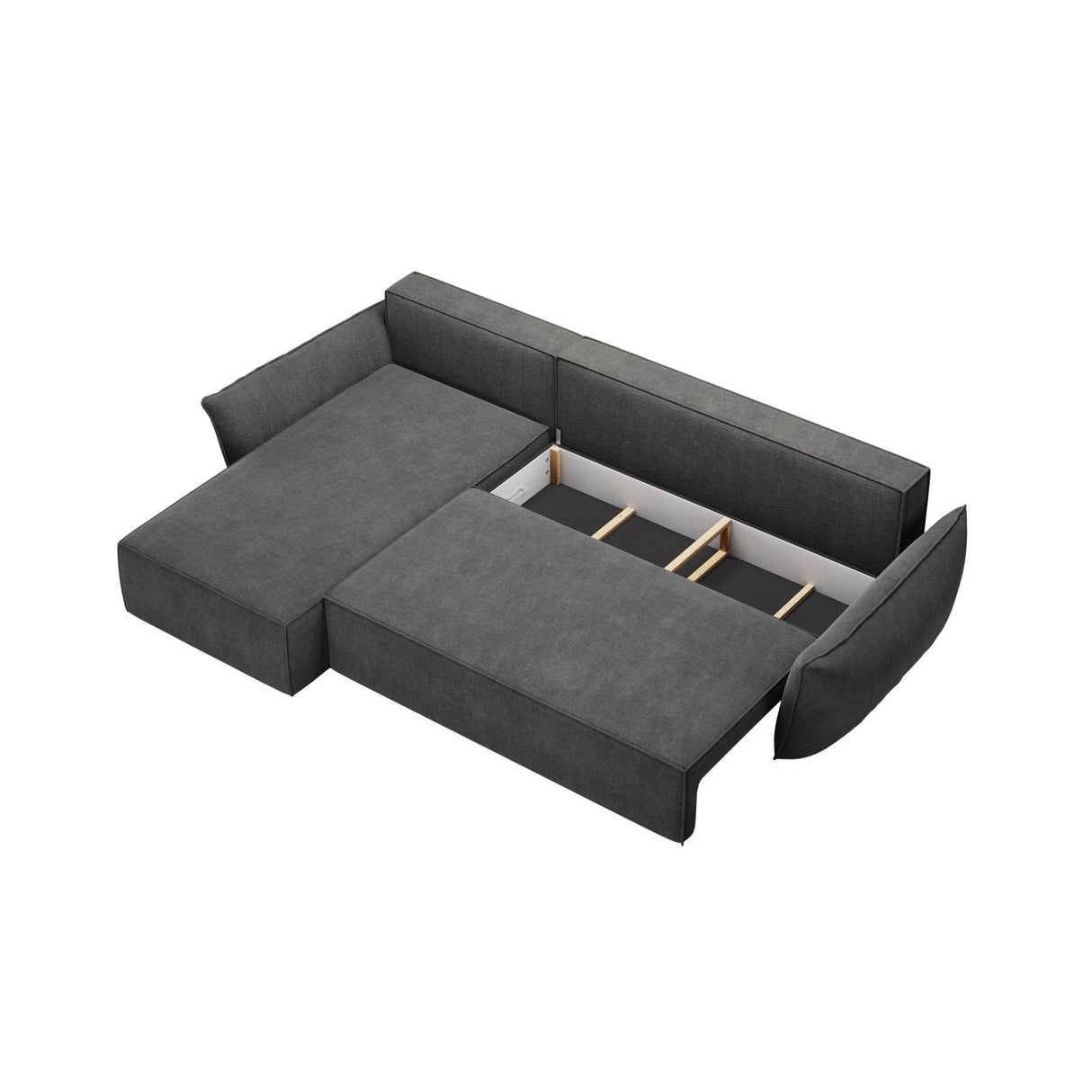 Kaelle 4-Sitzer Ecksofa mit Schlaffunktion und Bettkasten, Linke Seite, aus Chenille in Dunkelgrau (Over The Horizon 97), 252x165 cm von Micadoni – Bild 5