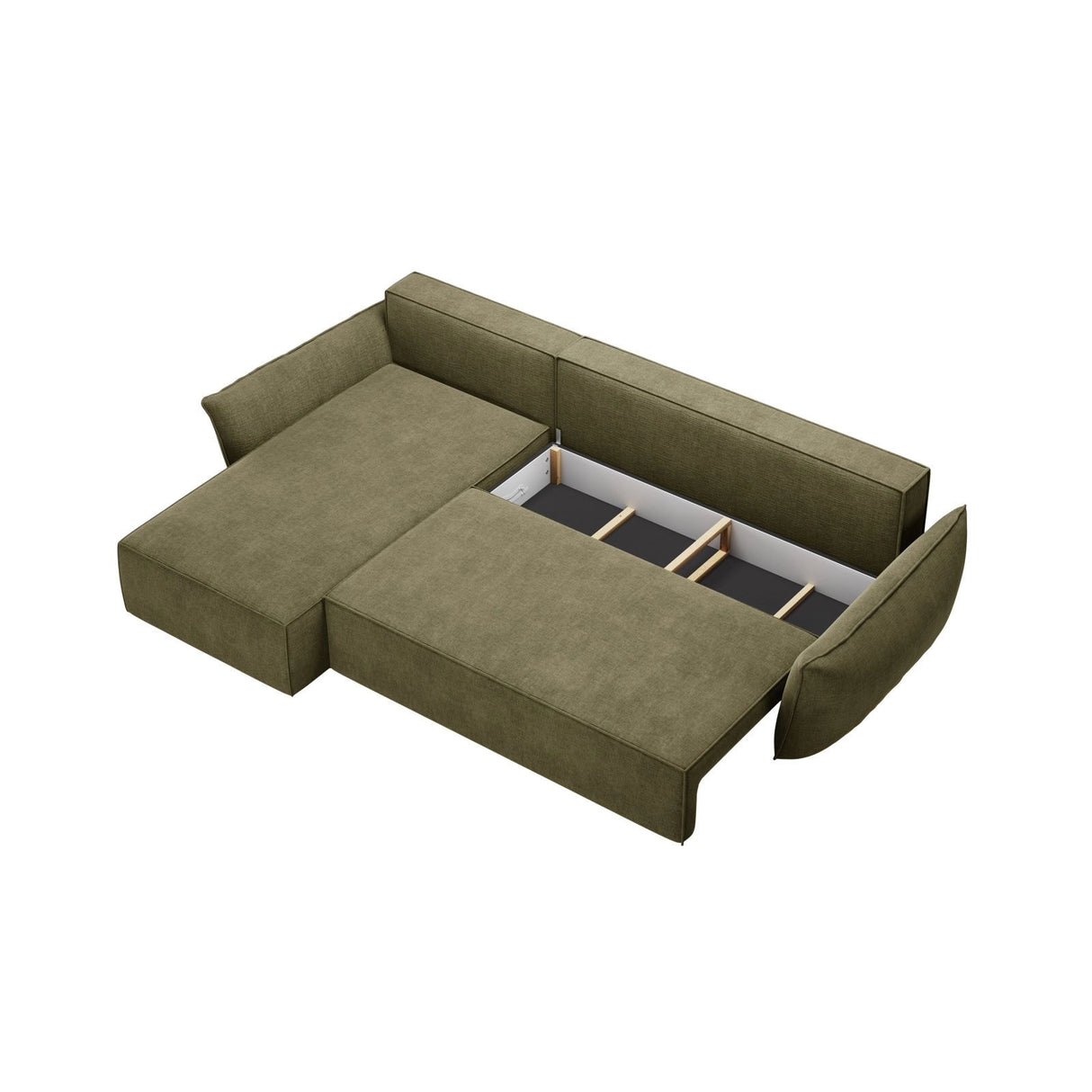 Kaelle 4-Sitzer Ecksofa mit Schlaffunktion und Bettkasten, Linke Seite, aus Chenille in Grün (Over The Horizon 38), 252x165 cm von Micadoni – Bild 5