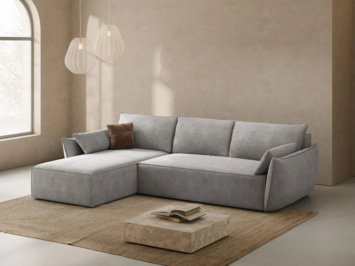 Kaelle 4-Sitzer Ecksofa mit Schlaffunktion und Bettkasten, Linke Seite, aus Chenille in Hellgrau (Over The Horizon 85), 252x165 cm von Micadoni – Bild 2