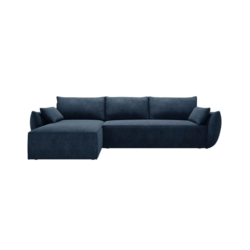Kaelle 4-Sitzer Ecksofa mit Schlaffunktion und Bettkasten, Linke Seite, aus Chenille in Königsblau (Over The Horizon 78), 252x165 cm von Micadoni – Bild 1