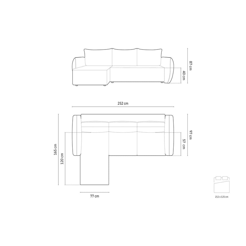 Kaelle 4-Sitzer Ecksofa mit Schlaffunktion und Bettkasten, Linke Seite, aus Chenille in Schwarz (Over The Horizon 99), 252x165 cm von Micadoni – Bild 3