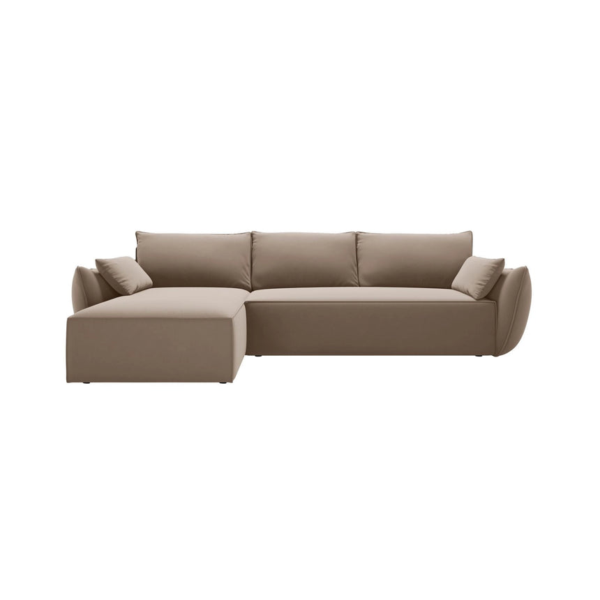 Kaelle 4-Sitzer Ecksofa mit Schlaffunktion und Bettkasten, Linke Seite, aus Samt in Cappuccino (Bluvel 40), 252x165 cm von Micadoni – Bild 1