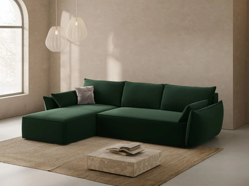 Kaelle 4-Sitzer Ecksofa mit Schlaffunktion und Bettkasten, Linke Seite, aus Samt in Flaschengrün (Bluvel 78), 252x165 cm von Micadoni – Bild 2