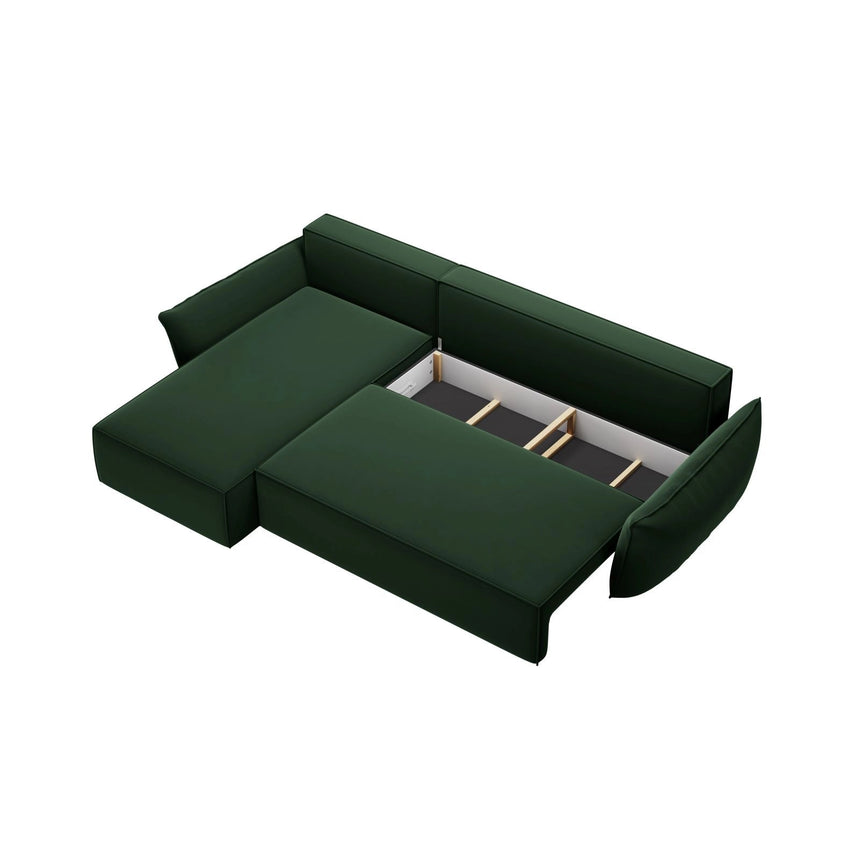 Kaelle 4-Sitzer Ecksofa mit Schlaffunktion und Bettkasten, Linke Seite, aus Samt in Flaschengrün (Bluvel 78), 252x165 cm von Micadoni – Bild 5
