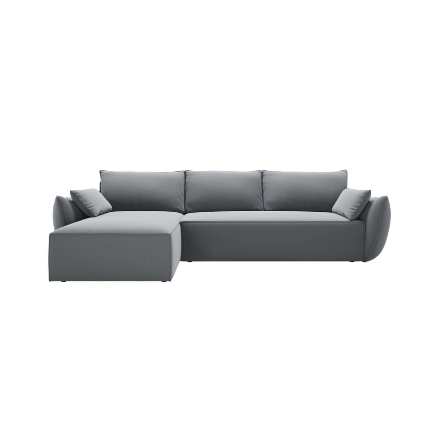 Kaelle 4-Sitzer Ecksofa mit Schlaffunktion und Bettkasten, Linke Seite, aus Samt in Grau (Bluvel 10), 252x165 cm von Micadoni – Bild 1