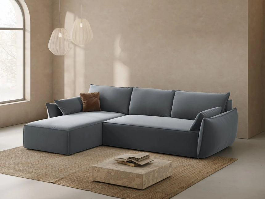 Kaelle 4-Sitzer Ecksofa mit Schlaffunktion und Bettkasten, Linke Seite, aus Samt in Grau (Bluvel 10), 252x165 cm von Micadoni – Bild 2