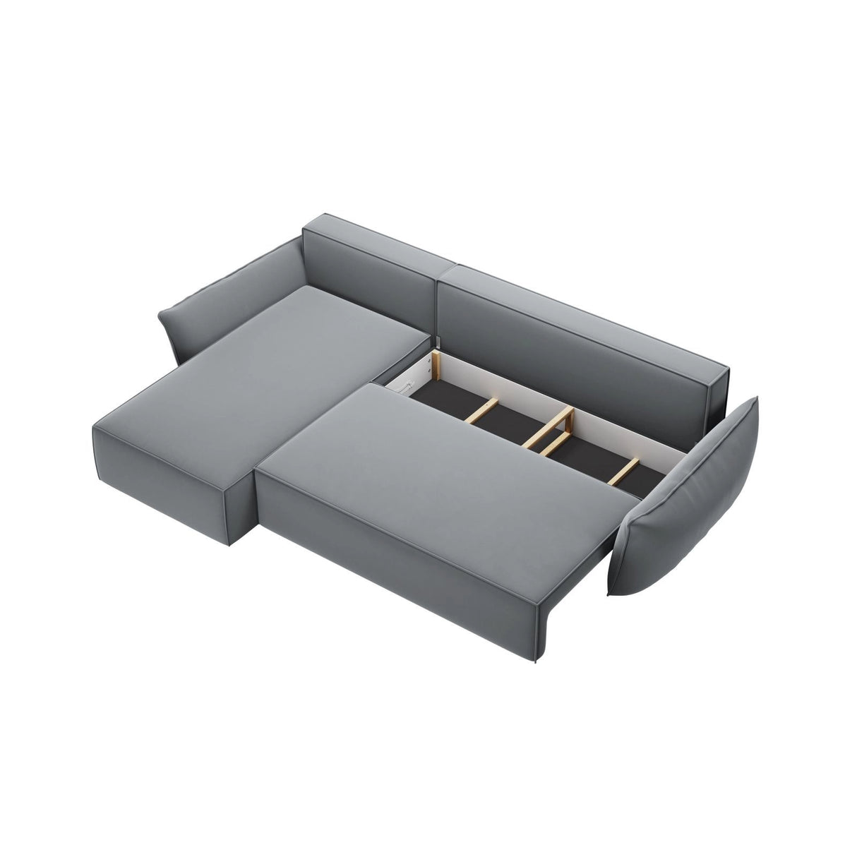 Kaelle 4-Sitzer Ecksofa mit Schlaffunktion und Bettkasten, Linke Seite, aus Samt in Grau (Bluvel 10), 252x165 cm von Micadoni – Bild 5