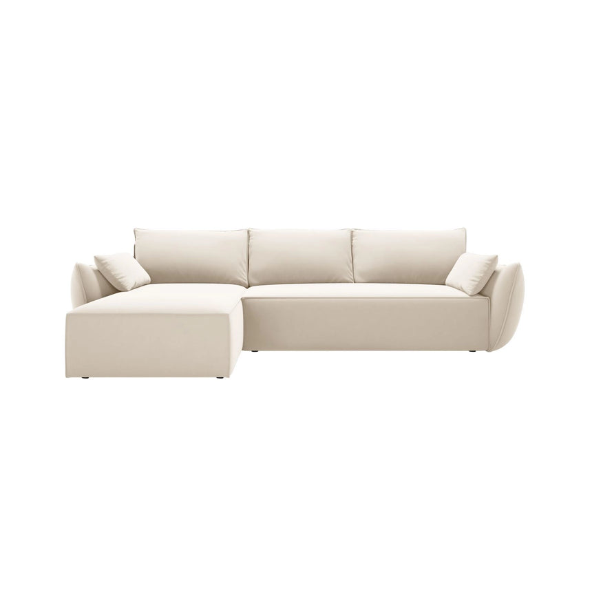 Kaelle 4-Sitzer Ecksofa mit Schlaffunktion und Bettkasten, Linke Seite, aus Samt in Leichtes Beige (Bluvel 22), 252x165 cm von Micadoni – Bild 1
