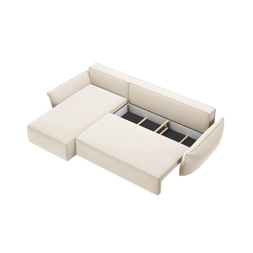 Kaelle 4-Sitzer Ecksofa mit Schlaffunktion und Bettkasten, Linke Seite, aus Samt in Leichtes Beige (Bluvel 22), 252x165 cm von Micadoni – Bild 5
