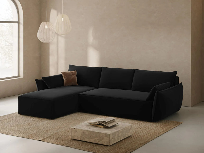 Kaelle 4-Sitzer Ecksofa mit Schlaffunktion und Bettkasten, Linke Seite, aus Samt in Schwarz (Bluvel 19), 252x165 cm von Micadoni – Bild 2