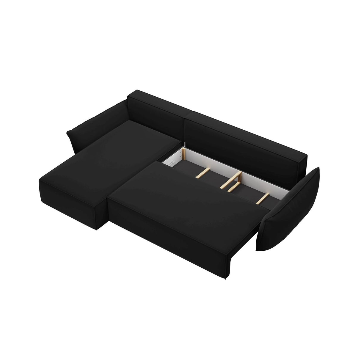Kaelle 4-Sitzer Ecksofa mit Schlaffunktion und Bettkasten, Linke Seite, aus Samt in Schwarz (Bluvel 19), 252x165 cm von Micadoni – Bild 5